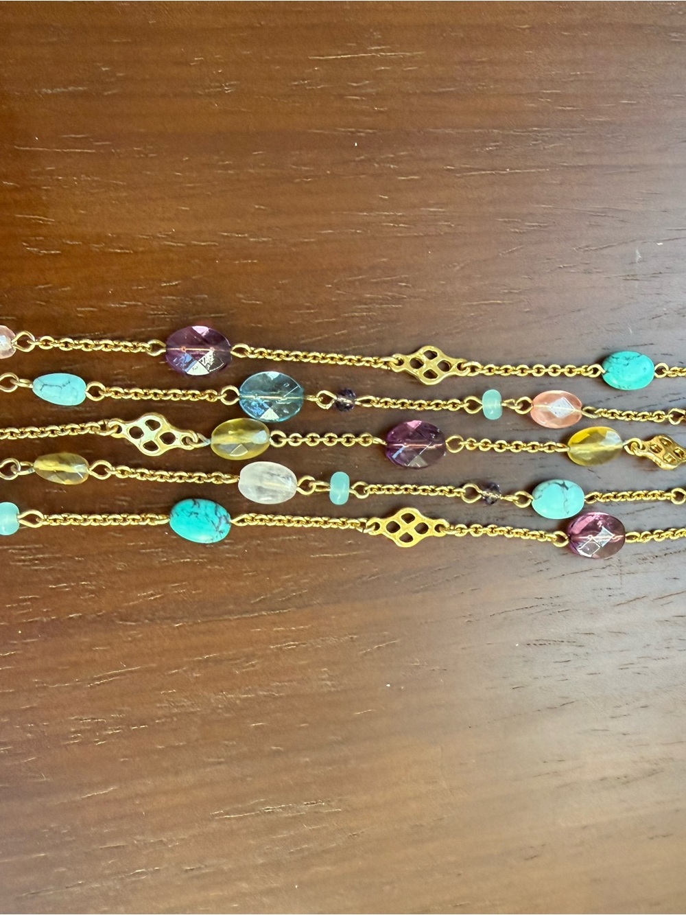 Gold Tone Multi Strand Colorful Beaded Bracelet Toggle Clasp